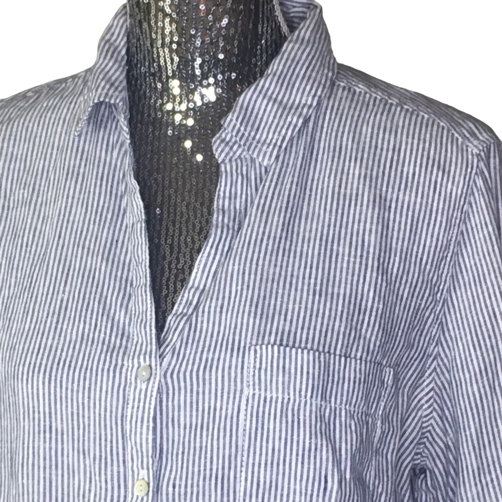 Sigrid Olsen Blue Striped Button Down Shirt